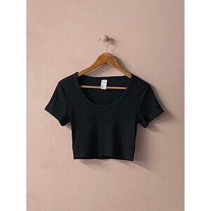 Anko Black Ribbed Crop Top Size 10 GUC